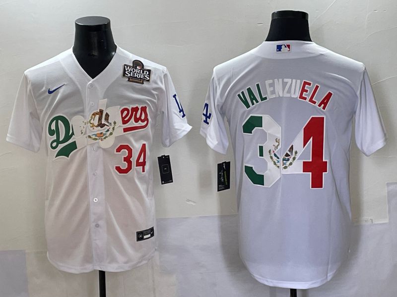 Men 2025 Los Angeles Dodgers #34 Valenzuela White Nike MLB Jersey style 7038->los angeles dodgers->MLB Jersey